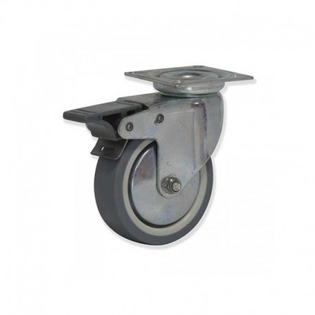 RUEDA GIRATORIA CON FRENO DE TERMO-CAUCHO 100 MM PLETINA PARA MUEBLES Y CARGAS LIGERAS SOPORTA 70 KG RUEDA GIRATORIA CON FRENO DE TERMO-CAUCHO 100 MM PLETINA PARA MUEBLES Y CARGAS LIGERAS SOPORTA 70 KG