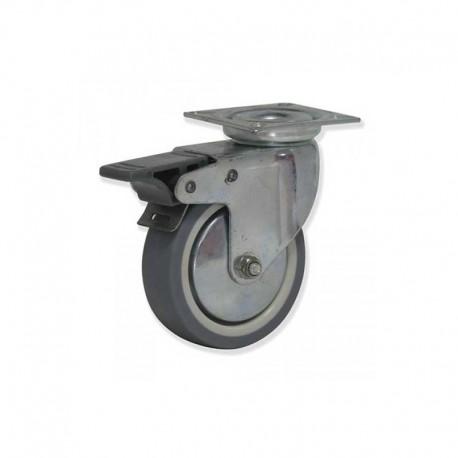 RUEDA GIRATORIA CON FRENO DE TERMO-CAUCHO 80 MM PLETINA PARA MUEBLES Y CARGAS LIGERAS SOPORTA 65 KG RUEDA GIRATORIA CON FRENO DE TERMO-CAUCHO 80 MM PLETINA PARA MUEBLES Y CARGAS LIGERAS SOPORTA 65 KG